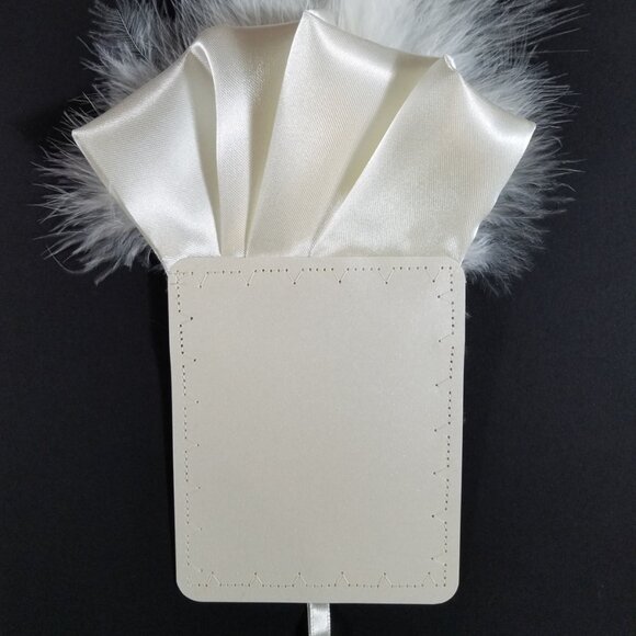New - Ivory Satin Ruffle & Feather Pocket Square Insert - Picture 4 of 7